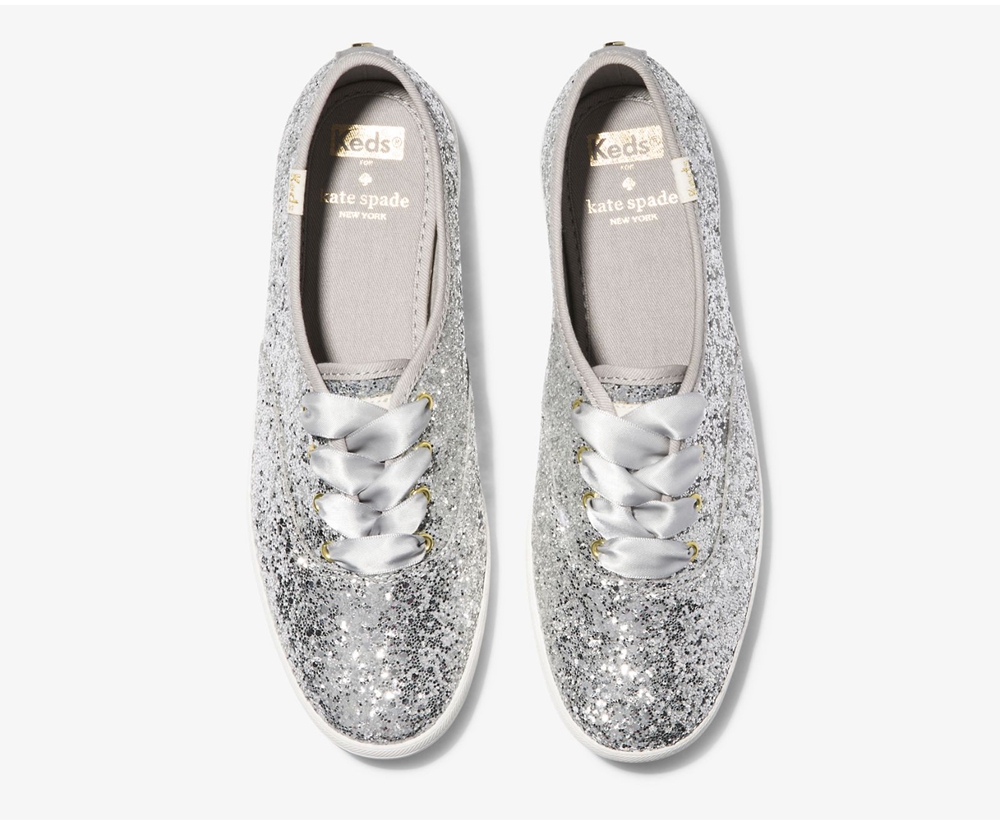 Keds Womens Sneakers Silver - Kate Spade new york Champion Glitter - 537CEGPDX